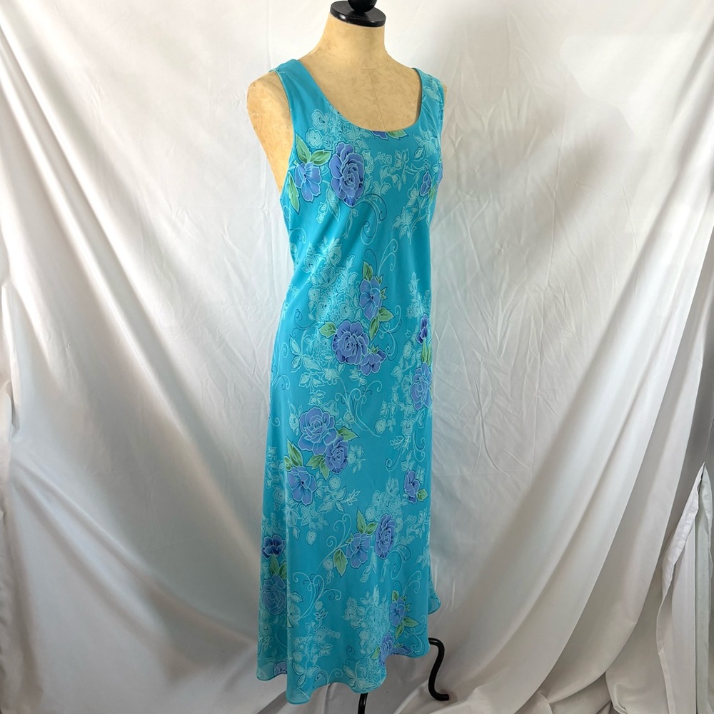 Vintage Y2K turquoise blue floral maxi dress size XL - Picture 4 of 7